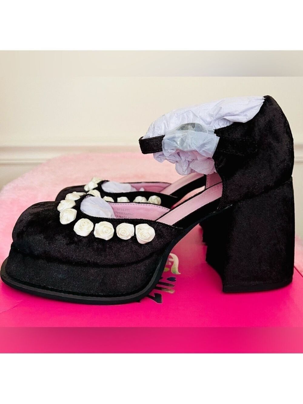 Sugar Thrillz Black Velvet Rose Platform Mary Janes - Picture 10 of 16